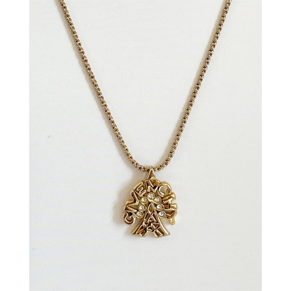 GIVENCHY Eiffel Tower Gold Necklace Vintage Accessory Pendant Logo Rhinestone